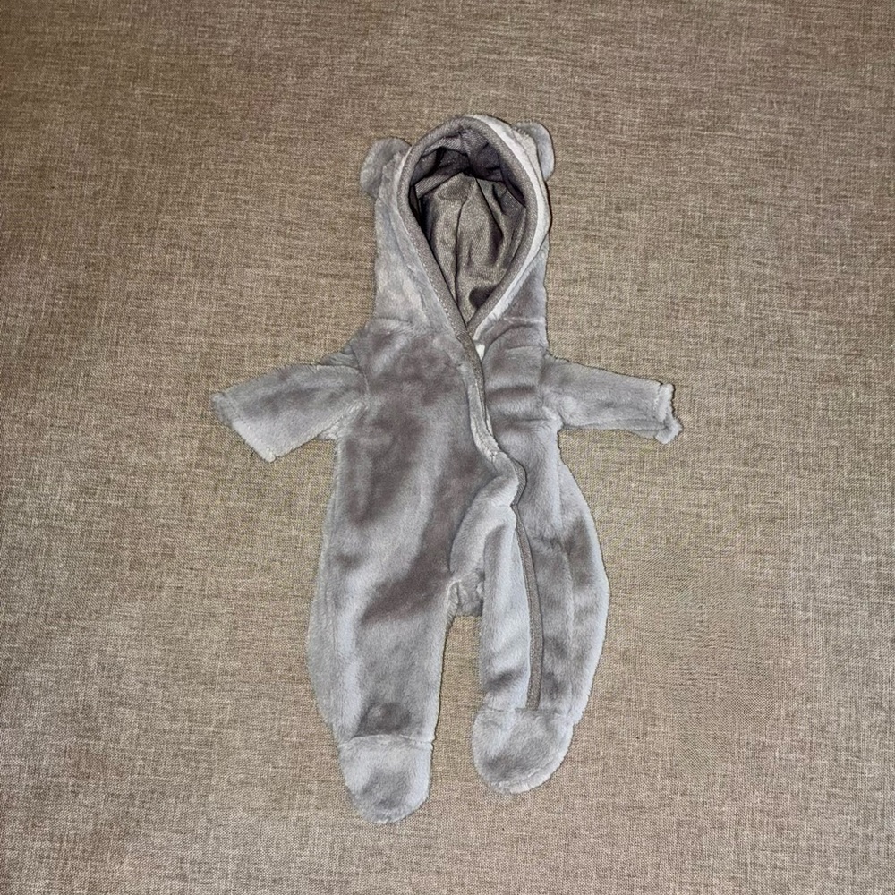 Gray Plush Baby One-Piece with Hood and Ears
